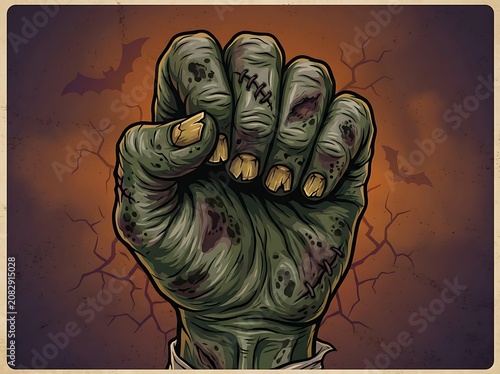 Zombie Hand Rising from Grave Illustration.