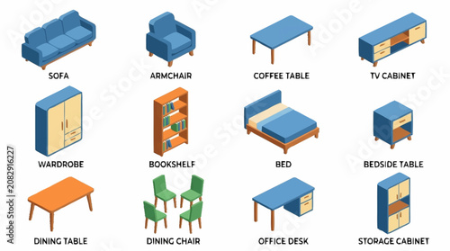 Collection of various home furniture icons.