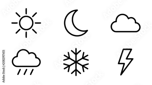 Obraz na płótnie Weather icons display sun, moon, cloud, rain, snow, and lightning symbols togeth