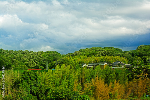 兵庫県・三田市雨季の 東条川付近の風景