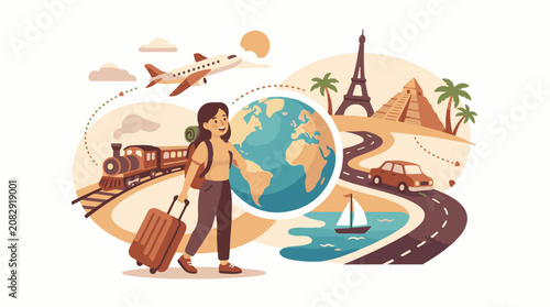 Traveler's journey around the world with various modes of transport