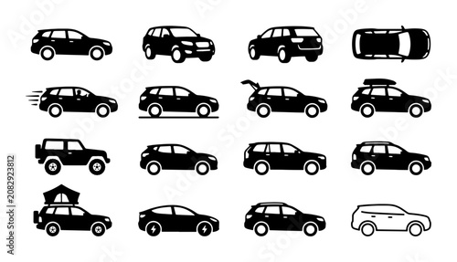 Obraz na płótnie Modern SUV Icons, City Cars & Crossover Vehicles, Diverse Automotive Silhouettes