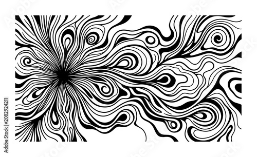 Abstract Swirls Vector Art, Organic Flowing Lines Pattern, Psychedelic Black and White Design