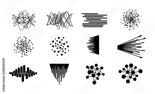 Abstract Sound Wave & Data Visualization Icons, Black & White Vector Elements Set
