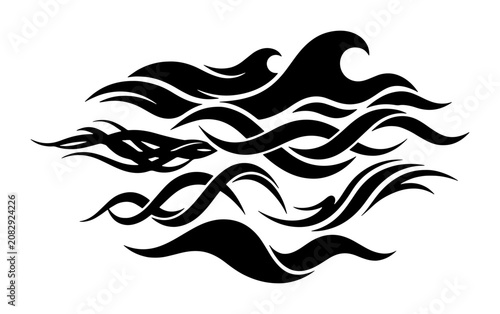 Tribal Wave Tattoo Designs, Abstract Water Swirls, Dynamic Ocean Motion Graphics, Black Ink Art