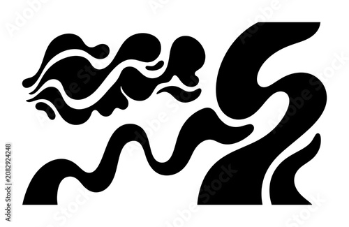 Abstract Black Organic Shapes, Fluid Waves, Dynamic Swirls, Modern Graphic Element