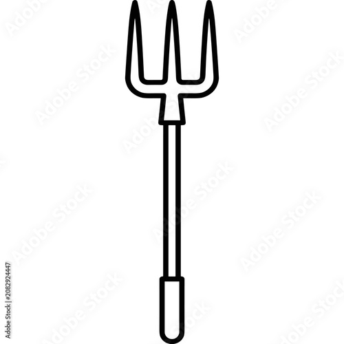 Three pronged pitchfork outline vector.