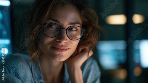 Professional business person working together with artificial intelligence assistant hologram, modern office environment