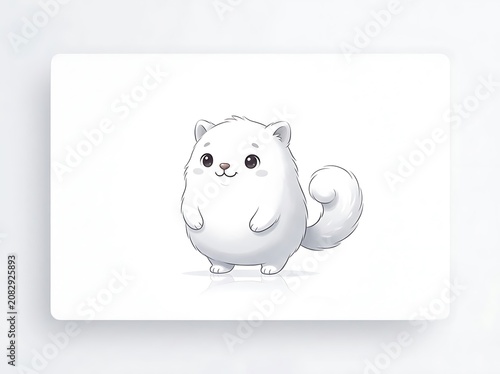 Cute White Cartoon Cat Illustration.