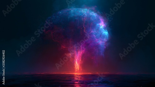 Artificial intelligence brain made of glowing digital circuits, neural network connections, futuristic data visualization, dark technology background, high resolution 3D render, scientific innovation 