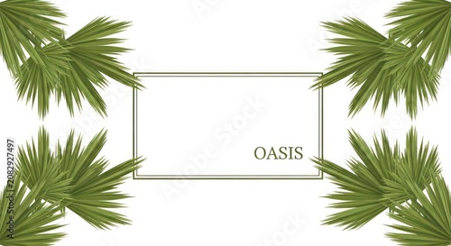 Palm trees around oasis sign.