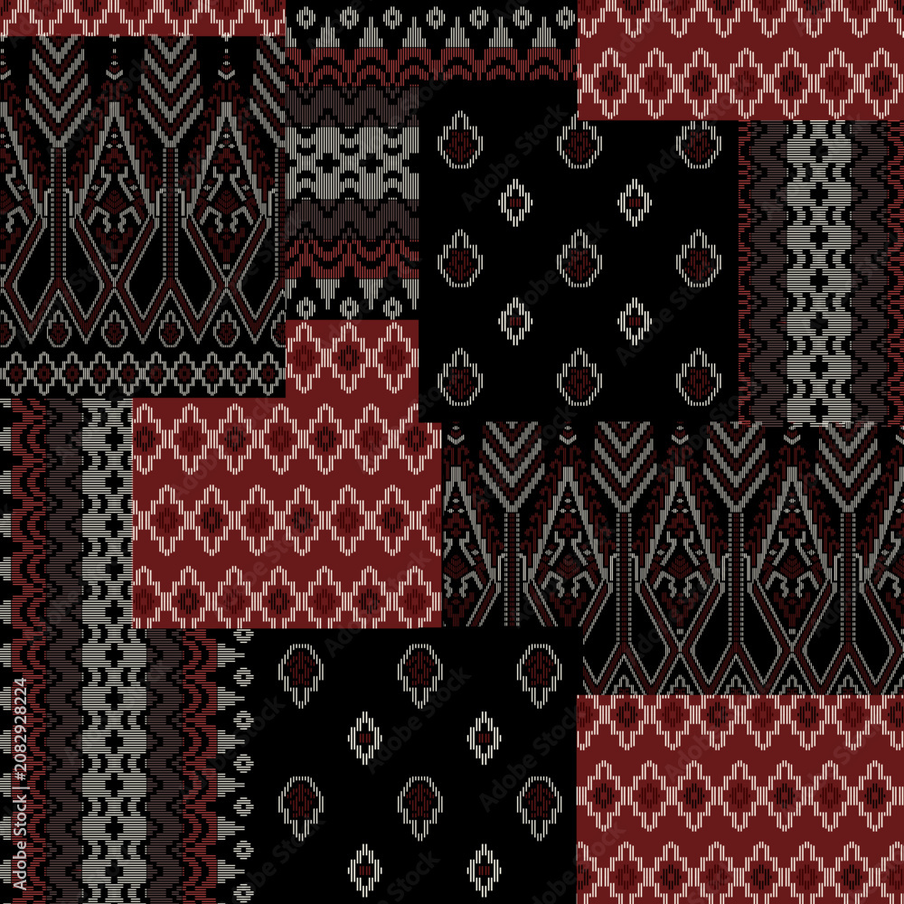 Fotografija ajrak ethnic patchwork pattern Black background
