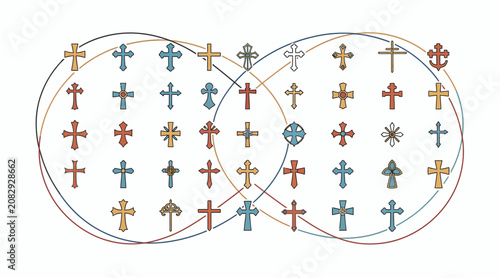 Diverse Cross Symbols Collection, Christian Icons, Religious Diversity, Interfaith Concepts