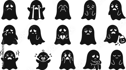 Sad Ghost Emotion Vector Icon Set