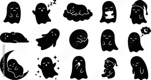 Sleeping Ghost Cute Vector Icon Collection