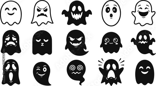 Halloween Ghost Face Expression Vector Icons