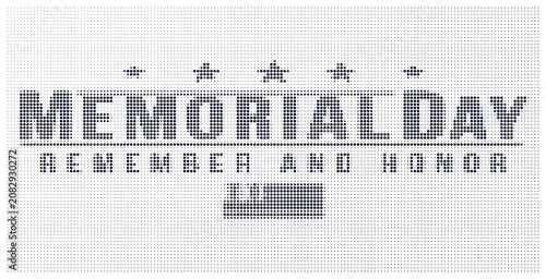 Memorial day halftone typography vector design with stars and flag icon.