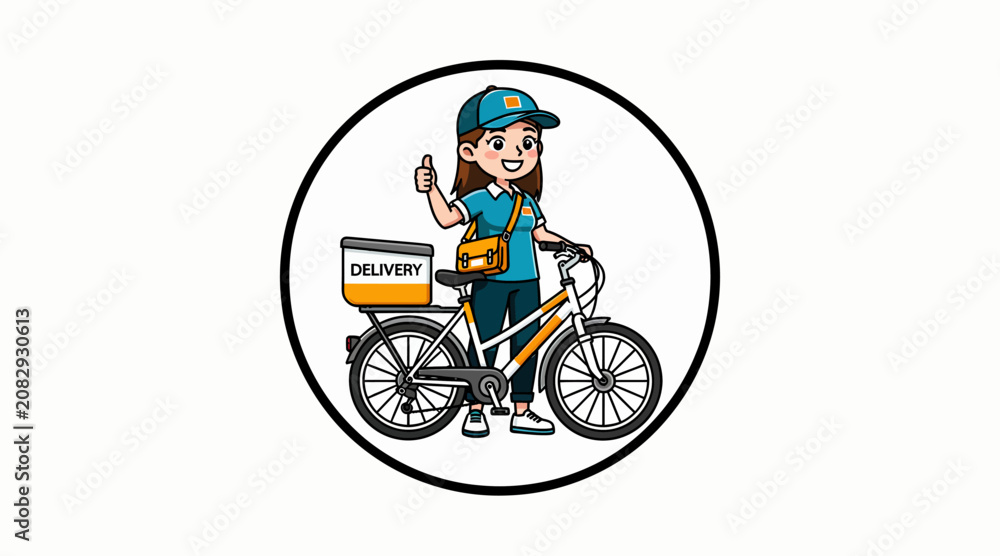 Obraz premium delivery woman with bicycle and box