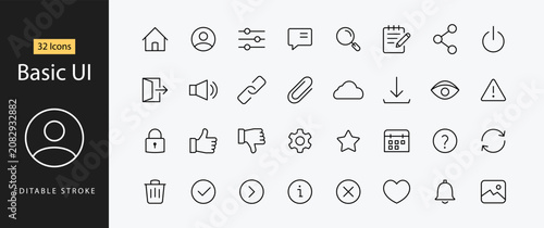 Bild auf Leinwand Basic UI icon set with essential web interface symbols user profile home setting