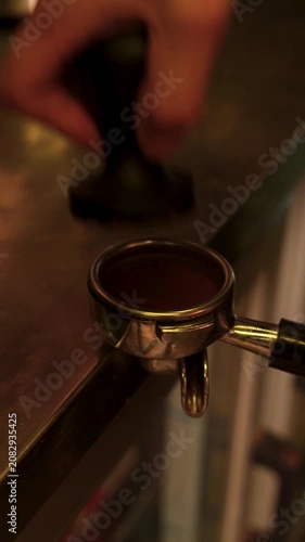 Coffee Tamping Preparation Close Up