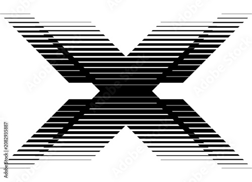Vector letter X. A black striped design element made of parallel broken lines on a white background. Vector background for covers, advertising, promotions, interior decor, and packaging.