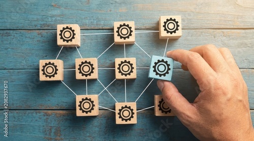 Hand connecting gear blocks in a network system