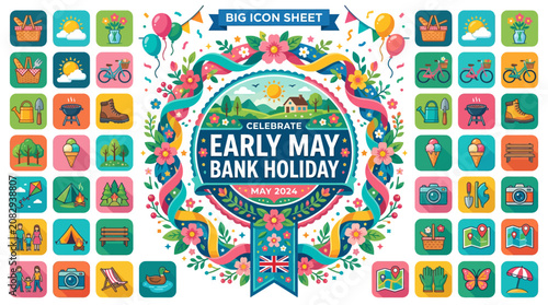 Early May Bank Holiday Icon Sheet - Spring Celebration Vector Graphics