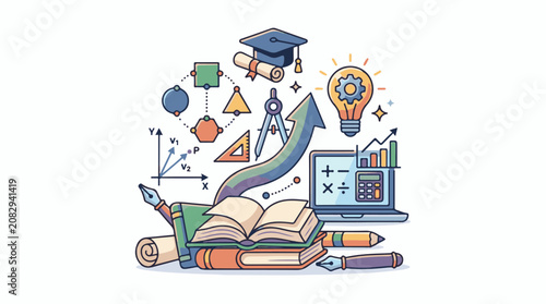 Colorful illustration of education and learning elements