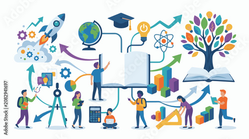 Colorful illustration of education science and growth concepts