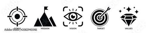 Mission, vision and values icon set. Set of Goal, mission vision and values icon - Stock Vector 