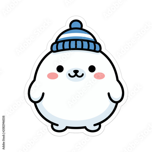 Cute cartoon white bear wearing hat.