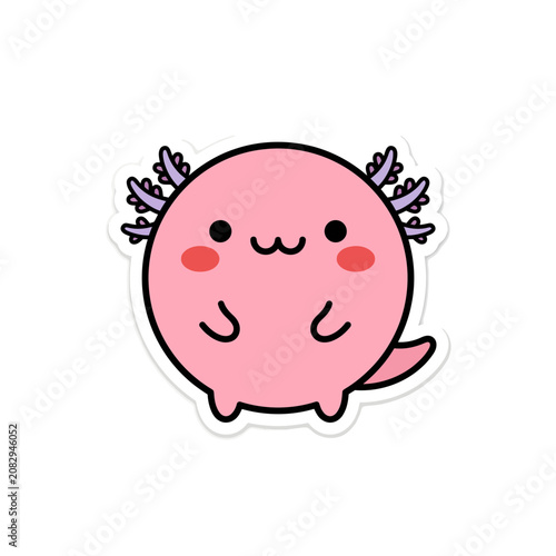 Cute Cartoon Axolotl Smiling Face.