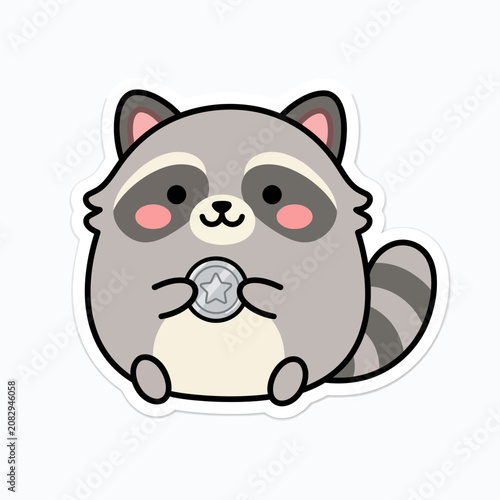 Cute cartoon raccoon with pacifier toy.
