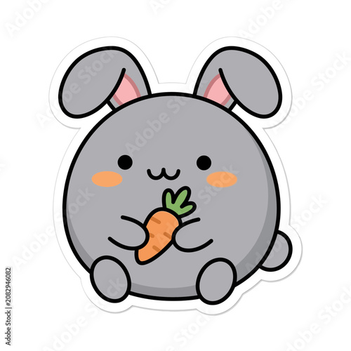 Cute cartoon bunny holding carrot.
