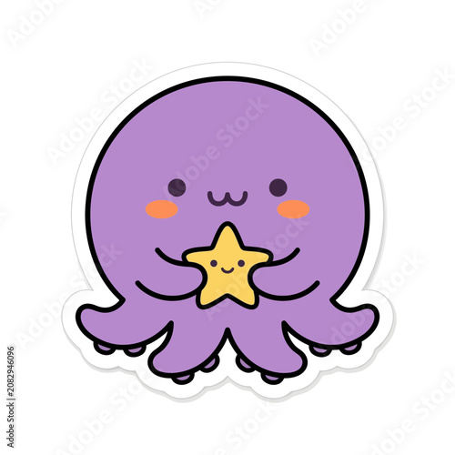 Purple cartoon octopus with starfish.