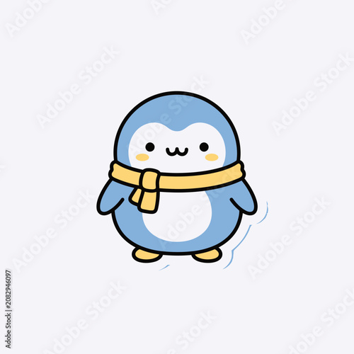 Cute cartoon penguin wearing scarf.