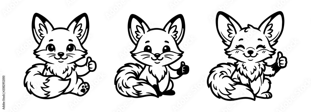 Obraz premium ute-Fox Cartoon Coloring Page Collection Illustration Featuring Baby Foxes Printable Forest Animal Outline Black and White Line 