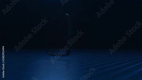   Blue neon lock icon with stylized signal waves pulses slowly Subtle light glares shif 