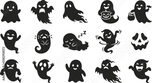 Cute and Scary Halloween Ghost Set, Ghost SVG Bundle, Halloween Vector Silhouette Collection