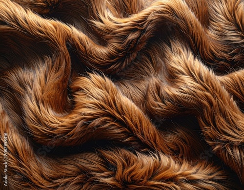 Close-up of wavy, richly textured brown fur, showing depth and softness