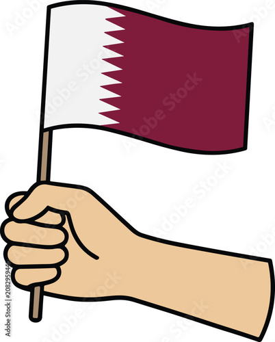 Hand holding Qatar flag. Hand holding the flag of Qatar for national celebration or event