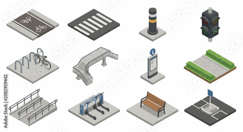 Isometric Urban Infrastructure and Public Amenities Collection.