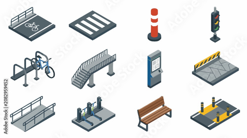 Isometric Urban Infrastructure and Street Furniture Collection.