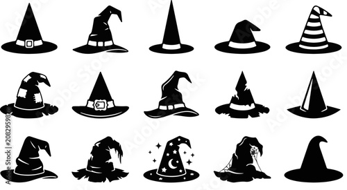 Halloween Witch Hat Bundle, Witch Hat SVG Collection, Halloween Vector Silhouettes