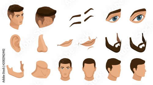 Obraz na plátně Collection of cartoon male facial features and hairstyles.