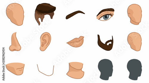 Fotografie Collection of human facial features.