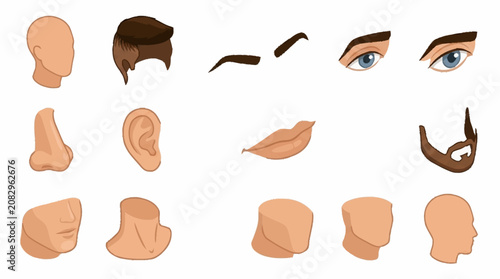 Obraz na plátne Collection of human facial features and head parts.