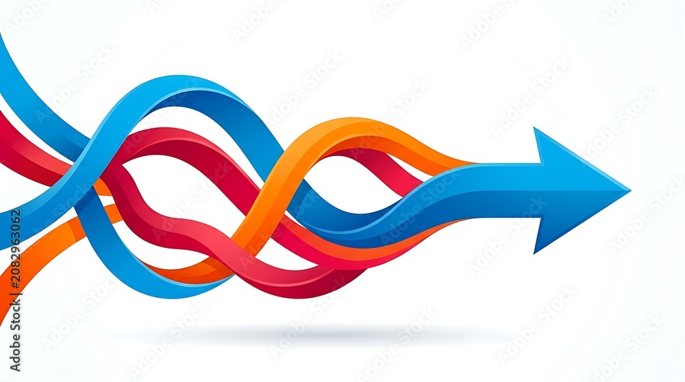 Fototapeta premium Colorful Intertwined Ribbon Arrow Loop in Minimalist White Background