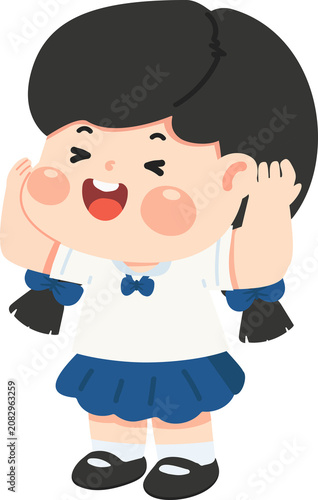 Happy School Girl Holding Her Head