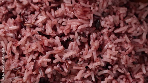 Cooked Riceberry Rice in a Wooden Bowl on a Wooden Table